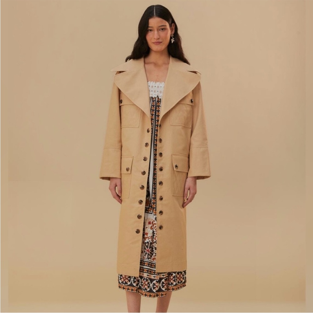 NWT FARM Rio Pockets over Nude Beige Belted Trench Coat, Size M